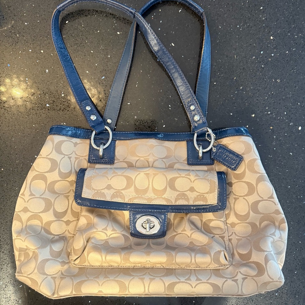 Coach Beige and Navy Shoulder Bag